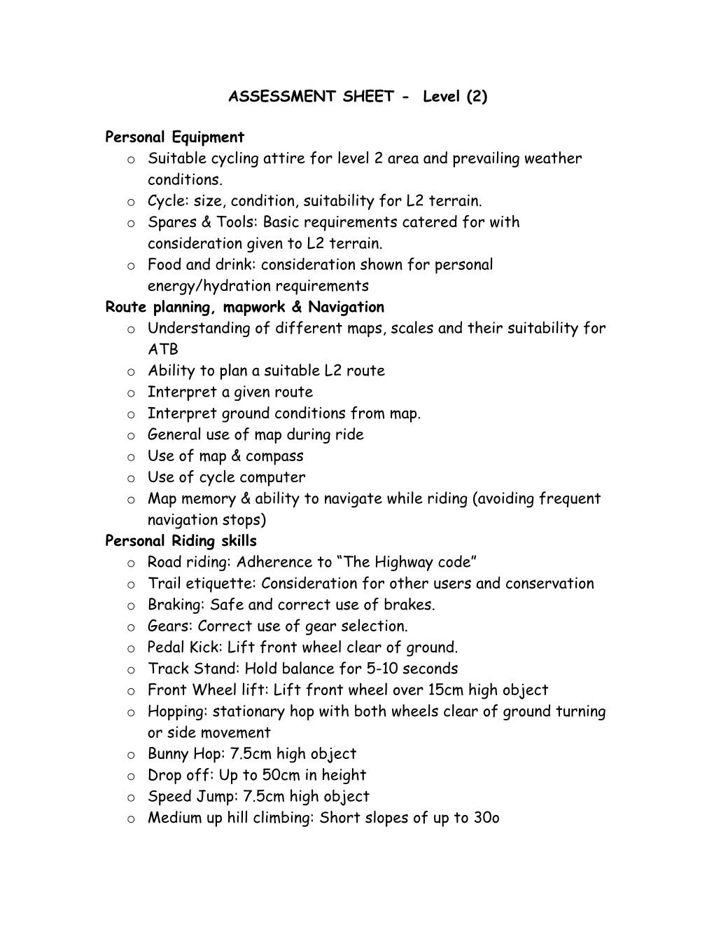 ASSESSMENT SHEET - Level (2)