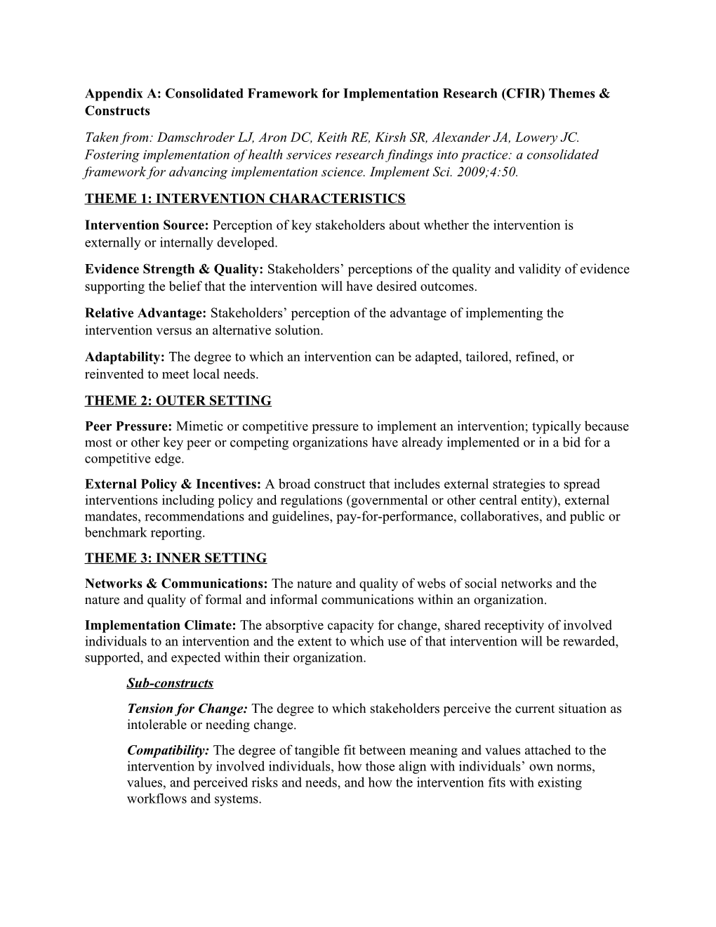 Appendix A: Consolidated Framework for Implementation Research (CFIR) Themes & Constructs