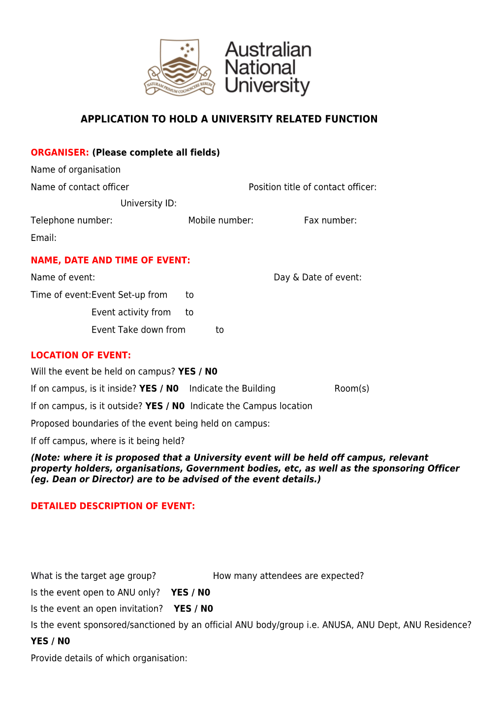 Event Application Form June 2008