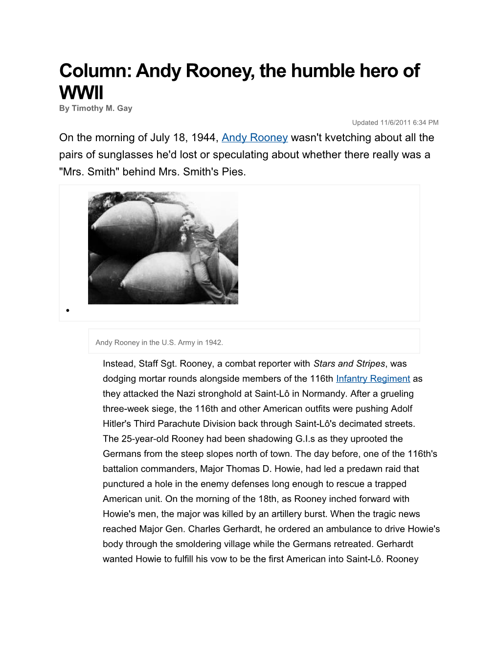 Column: Andy Rooney, the Humble Hero of WWII