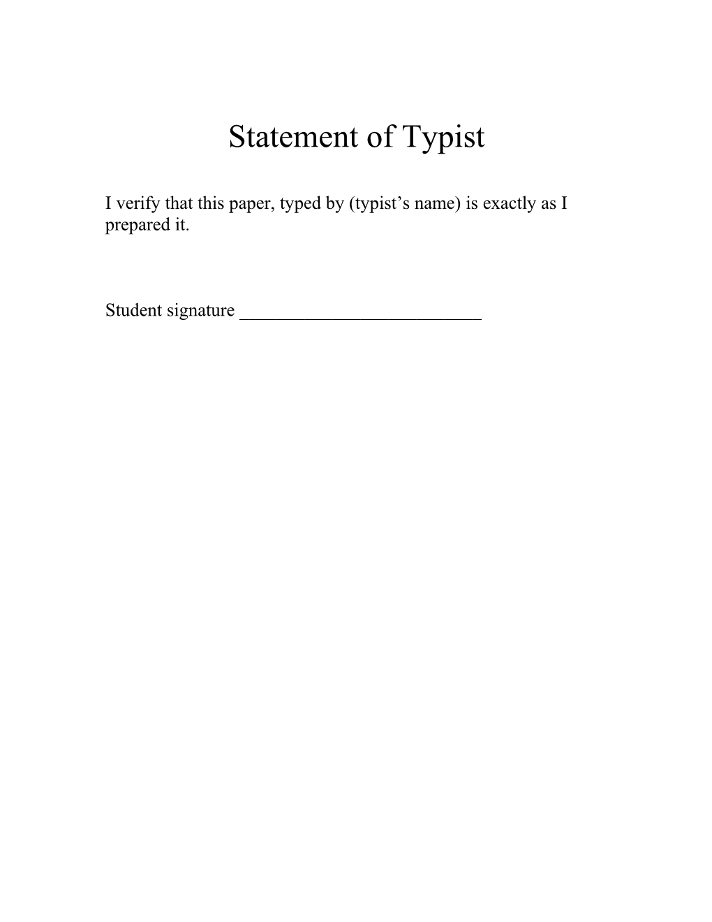 Statement of Typist