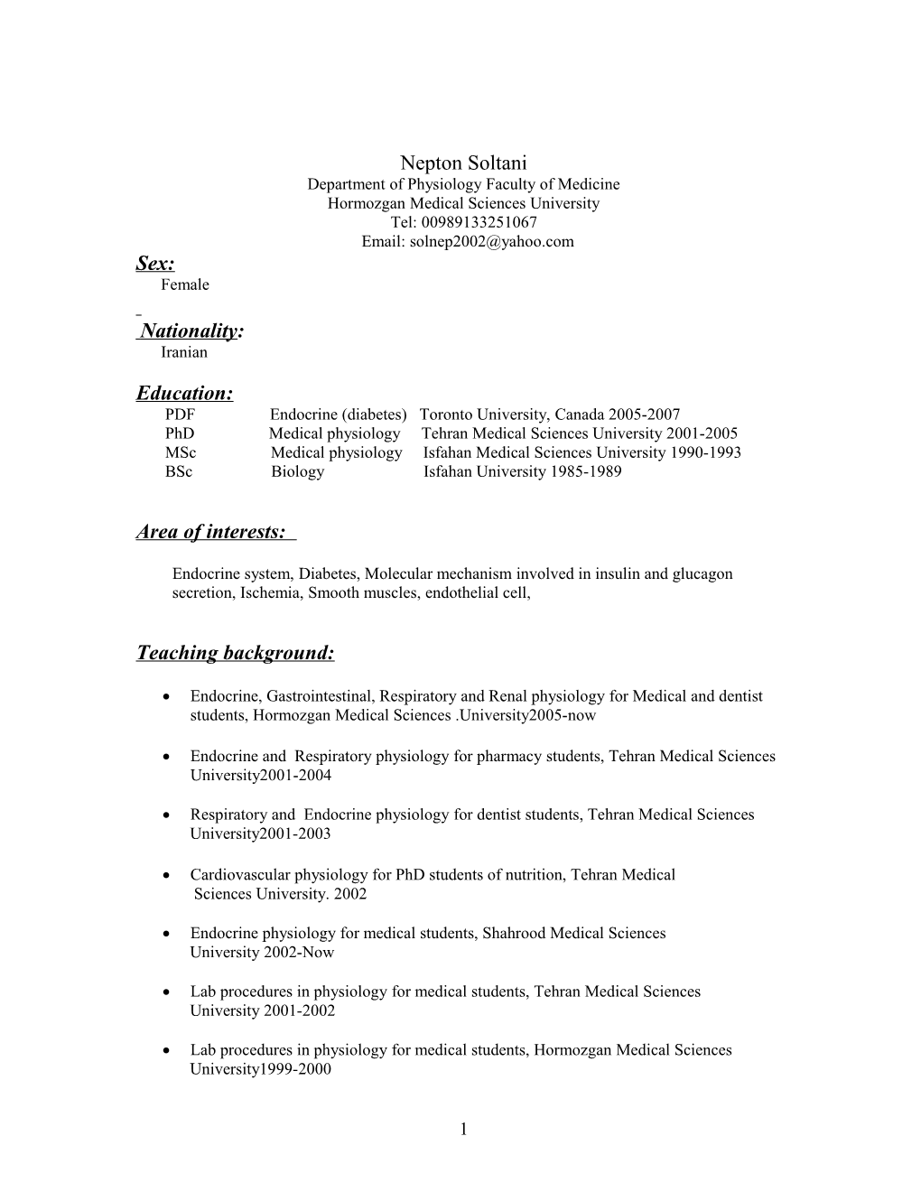 Department of Physiology Faculty of Medicine