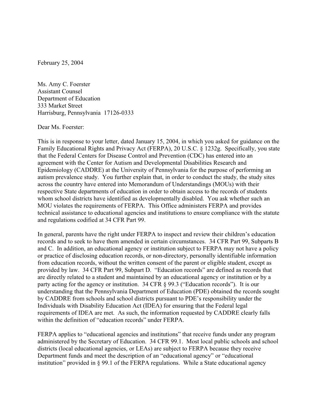 FERPA Online Library - Letter of Disclosure of Immunization Records to AL DOE (Msword)