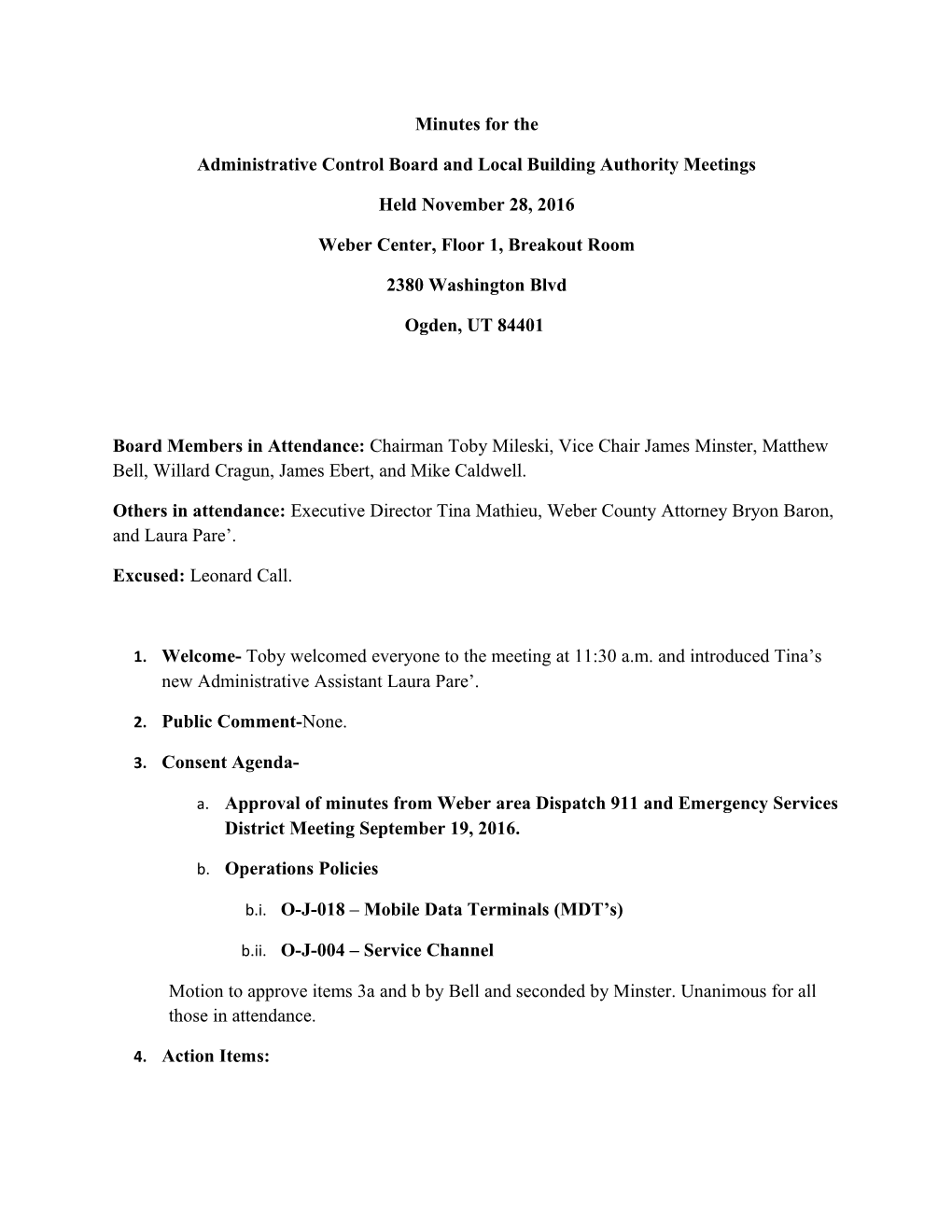 Administrative Control Board and Local Building Authority Meetings