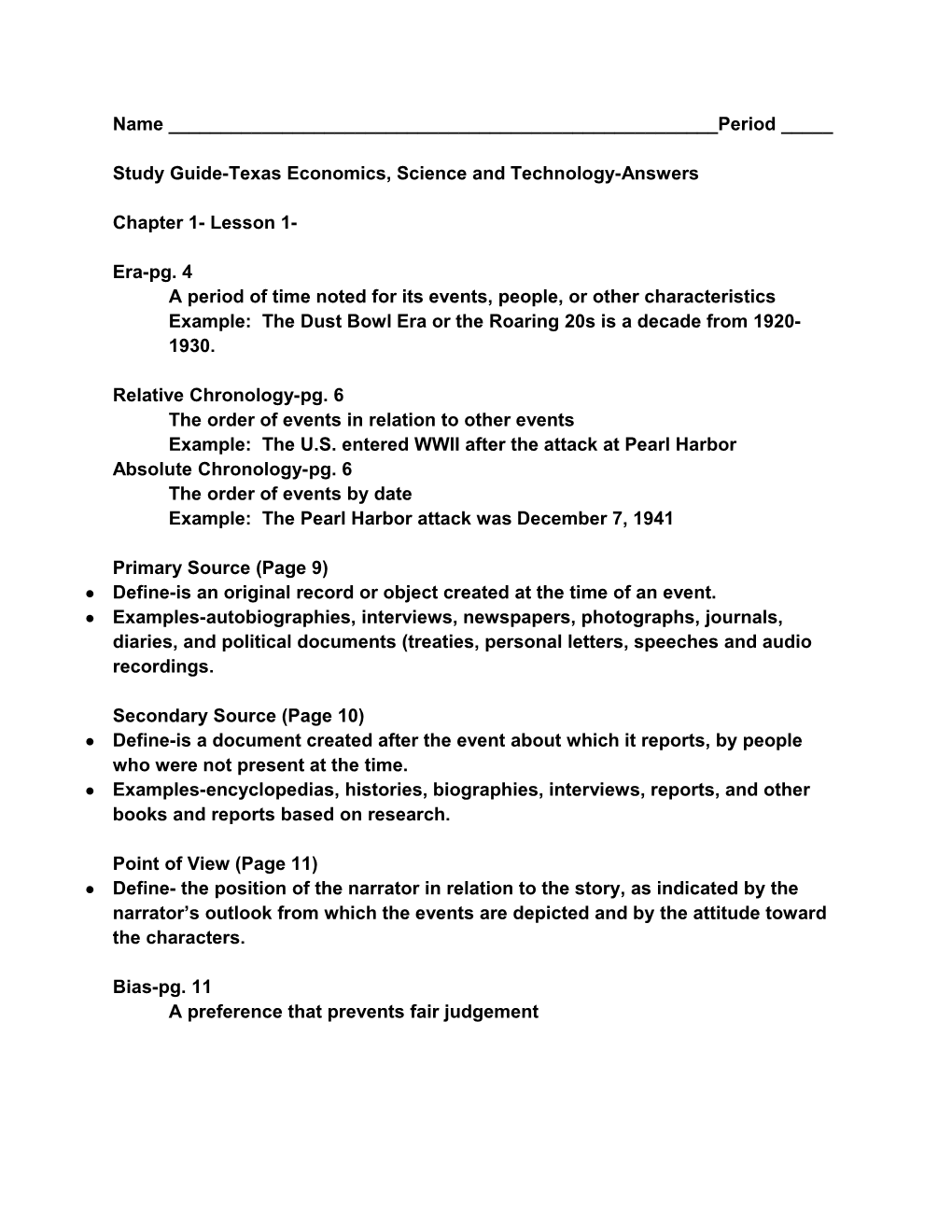 Study Guide-Texas Economics, Science and Technology-Answers