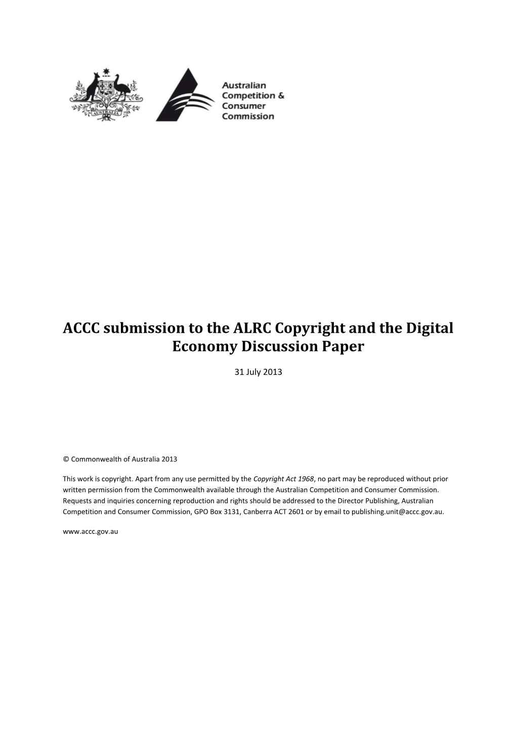ACCC Submission to the ALRC Copyright and the Digital Economy Discussion Paper