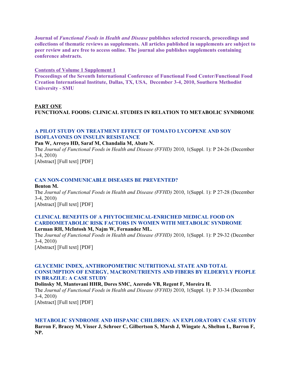 FUNCTIONAL FOODS: CLINICAL STUDIES in Relation to Metabolic Syndrome