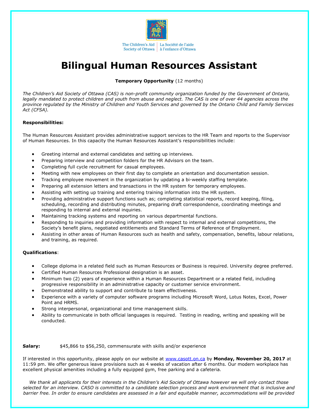 Bilingual Human Resources Assistant