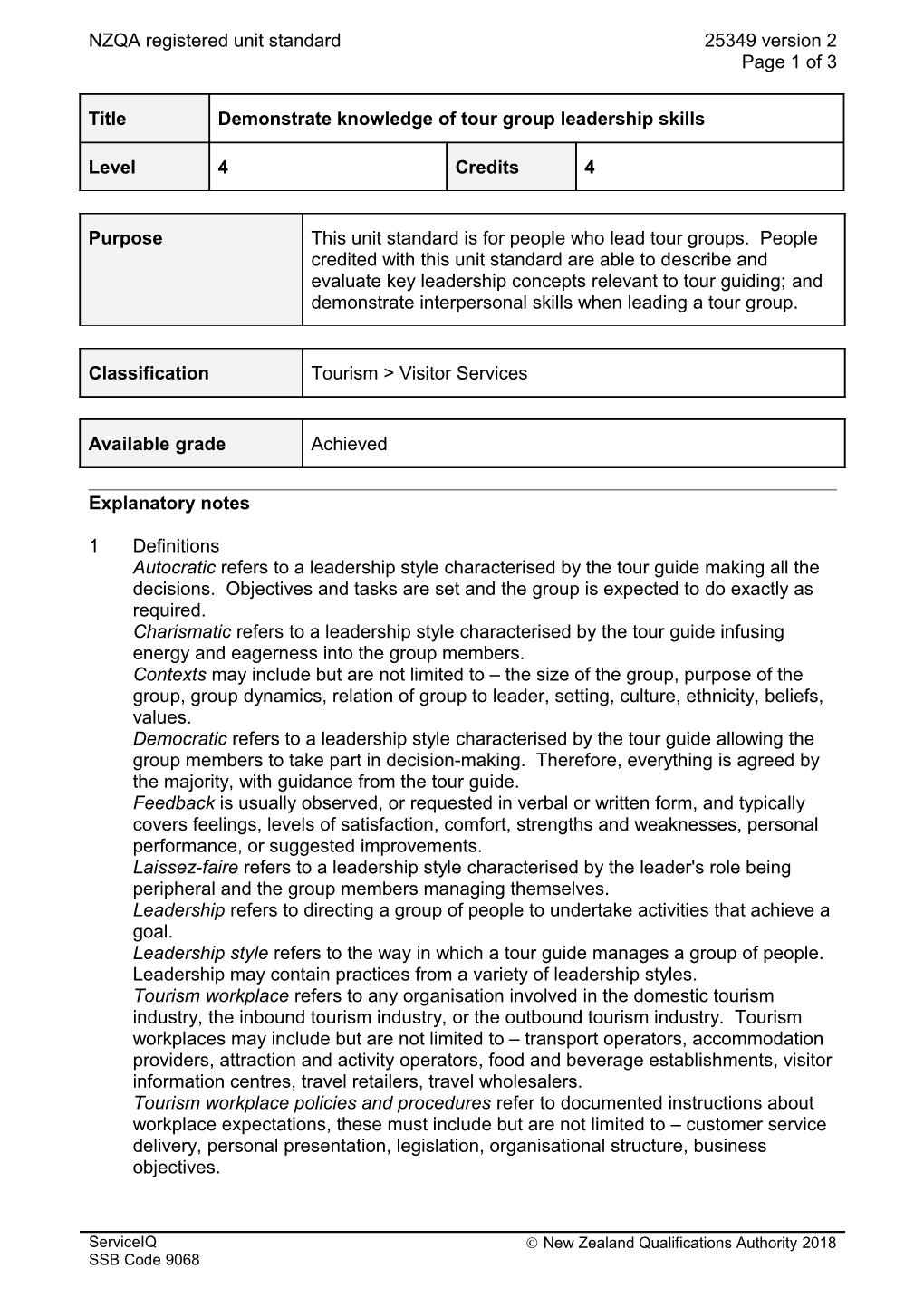 25349 Demonstrate Knowledge of Tour Group Leadership Skills