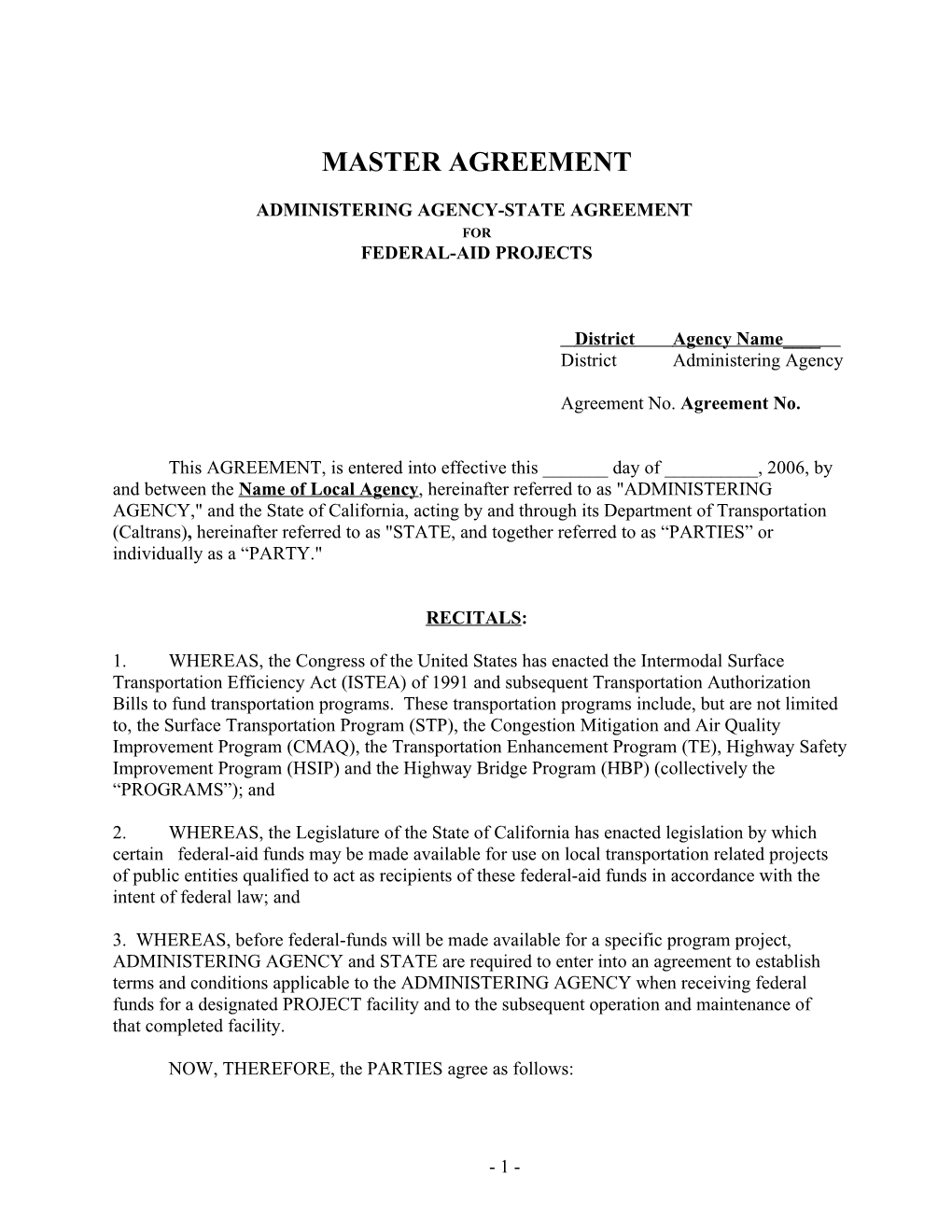 Fed Master Agreement