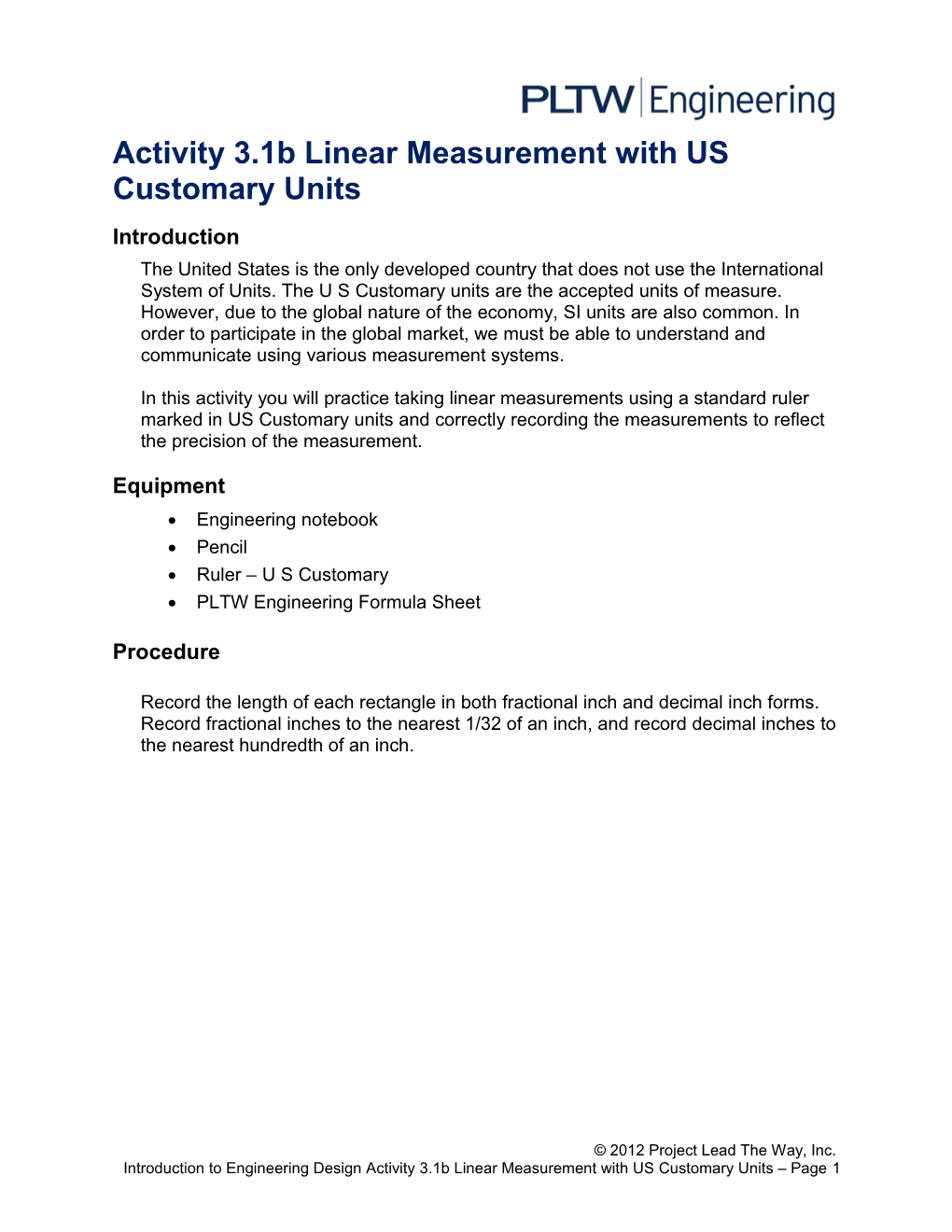 Activity 3.1B Linear Measurement with US Customary Units
