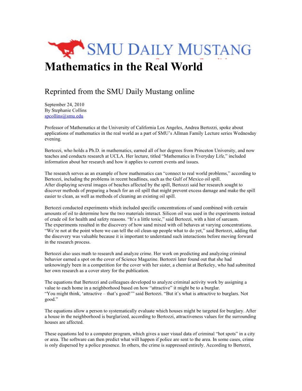 Mathematics in the Real World