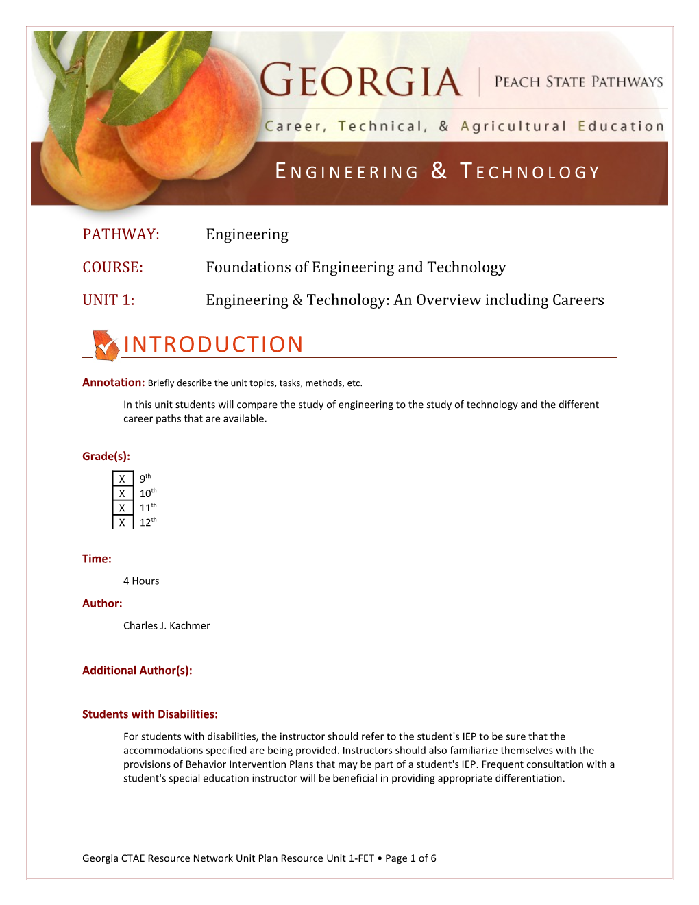 COURSE: Foundations of Engineering and Technology