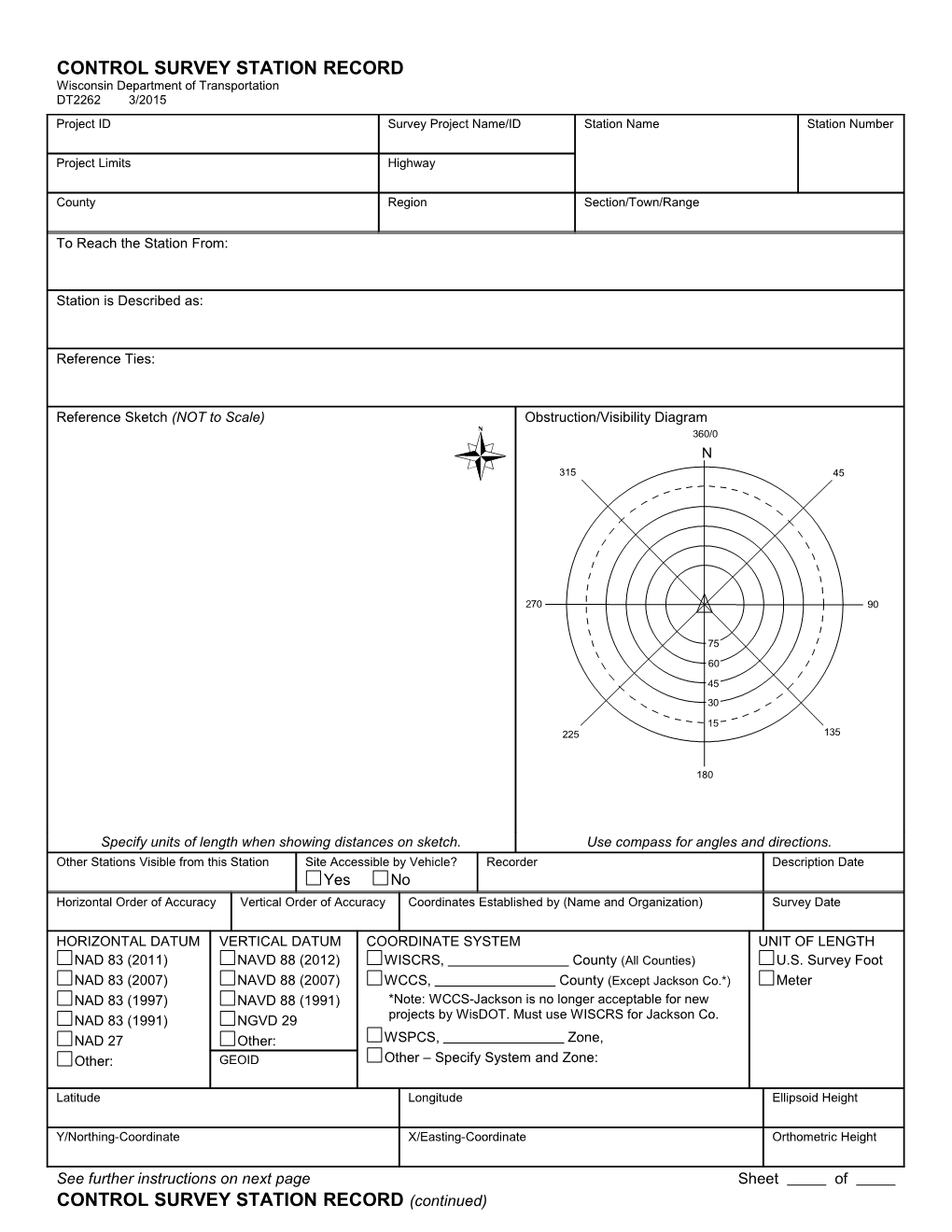 DT2262 Control Survey Station Record