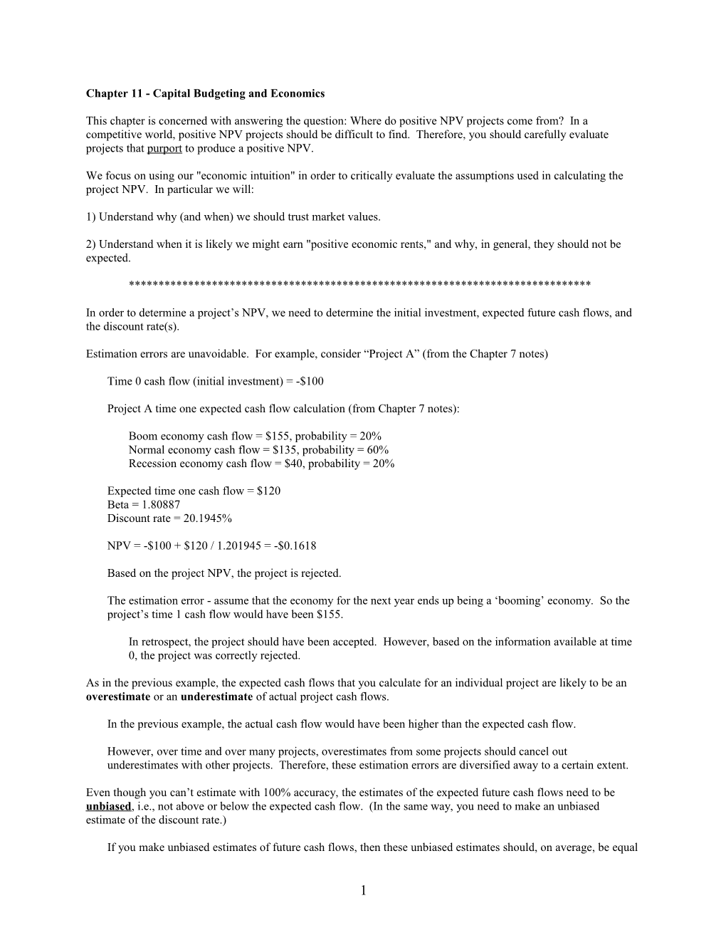 Chapter 11 - Capital Budgeting and Economics