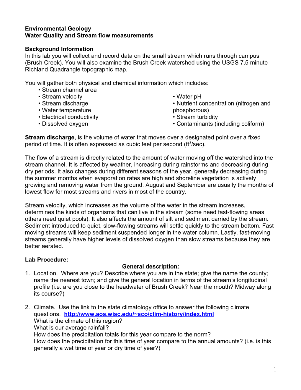 Water Quality and Streamflow Measurements