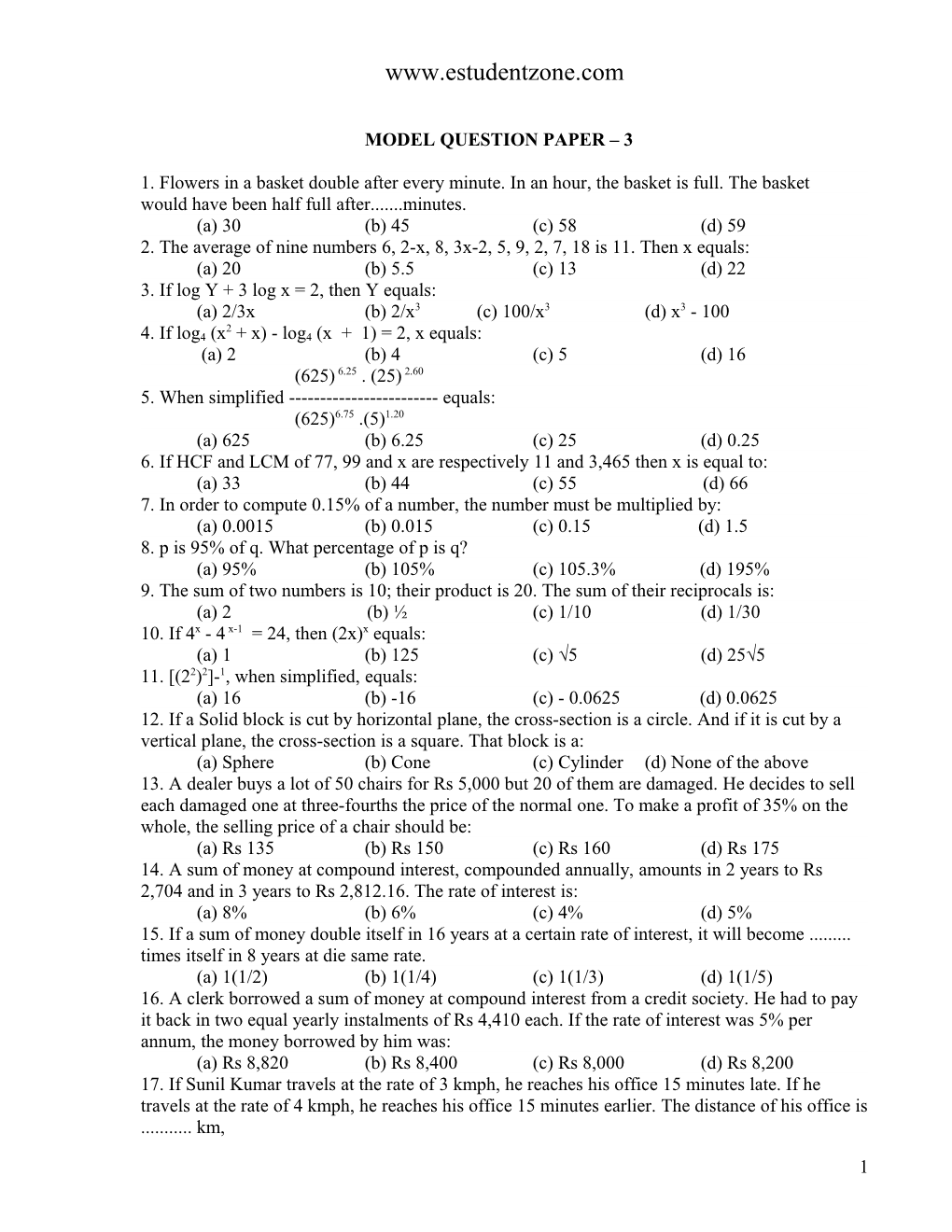 Model Question Paper 3