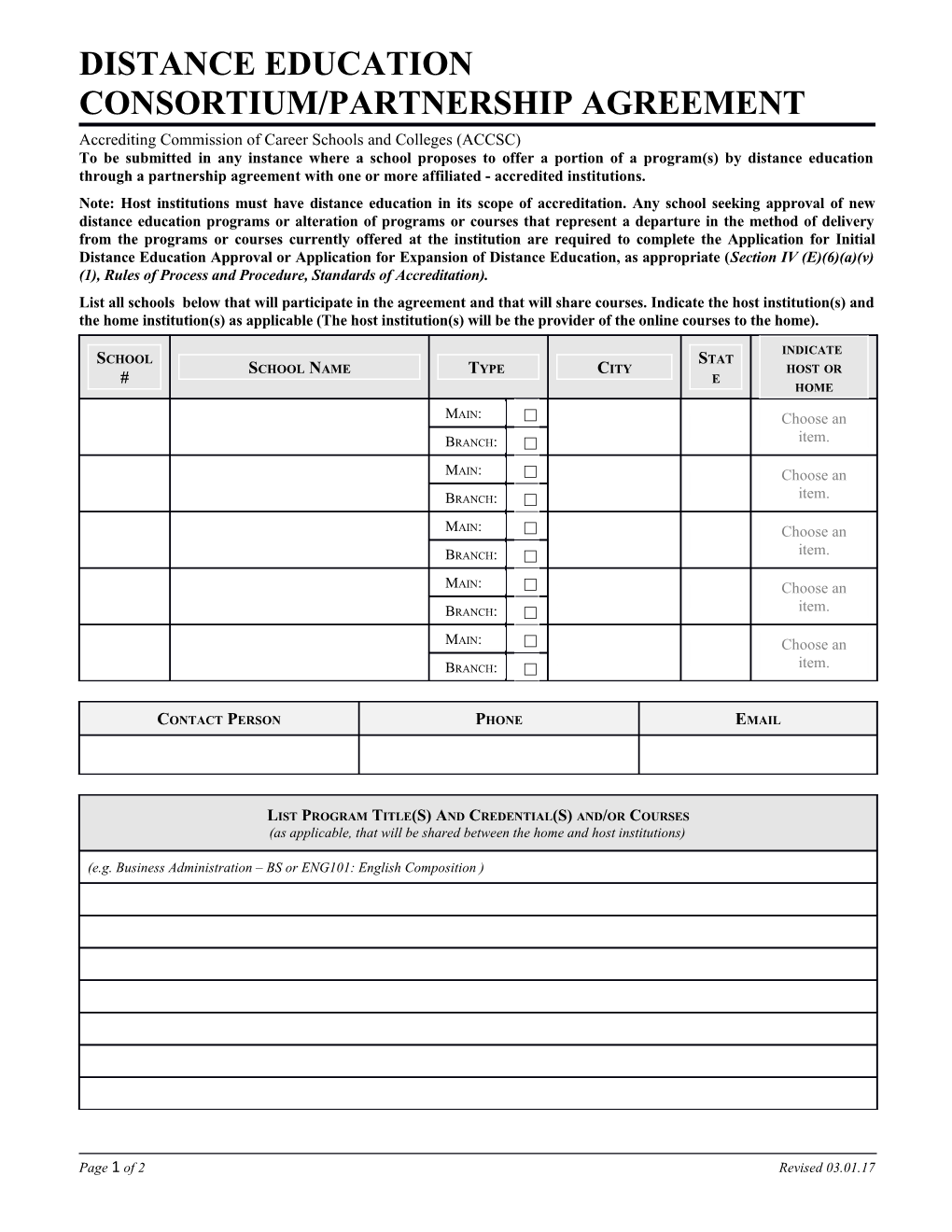 Distance Education Consortium/Partnership Agreement