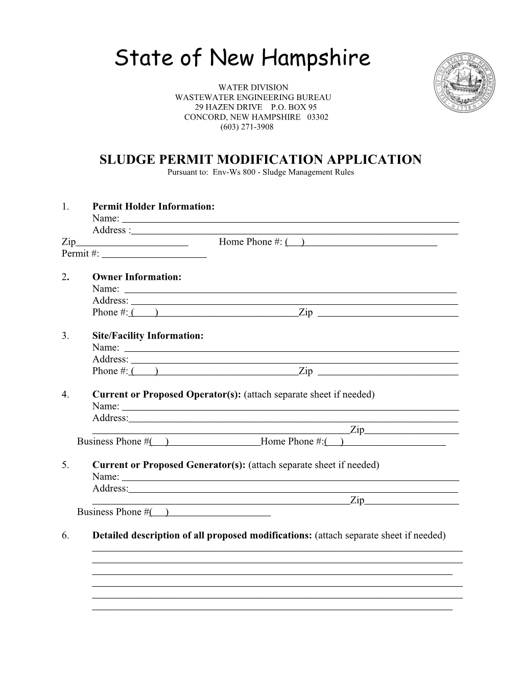 Sludge Permit Modification Application