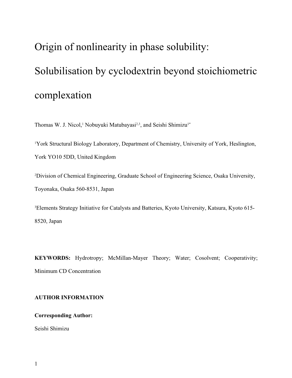 Origin of Nonlinearity in Phase Solubility: Solubilisation by Cyclodextrin Beyond Stoichiometric