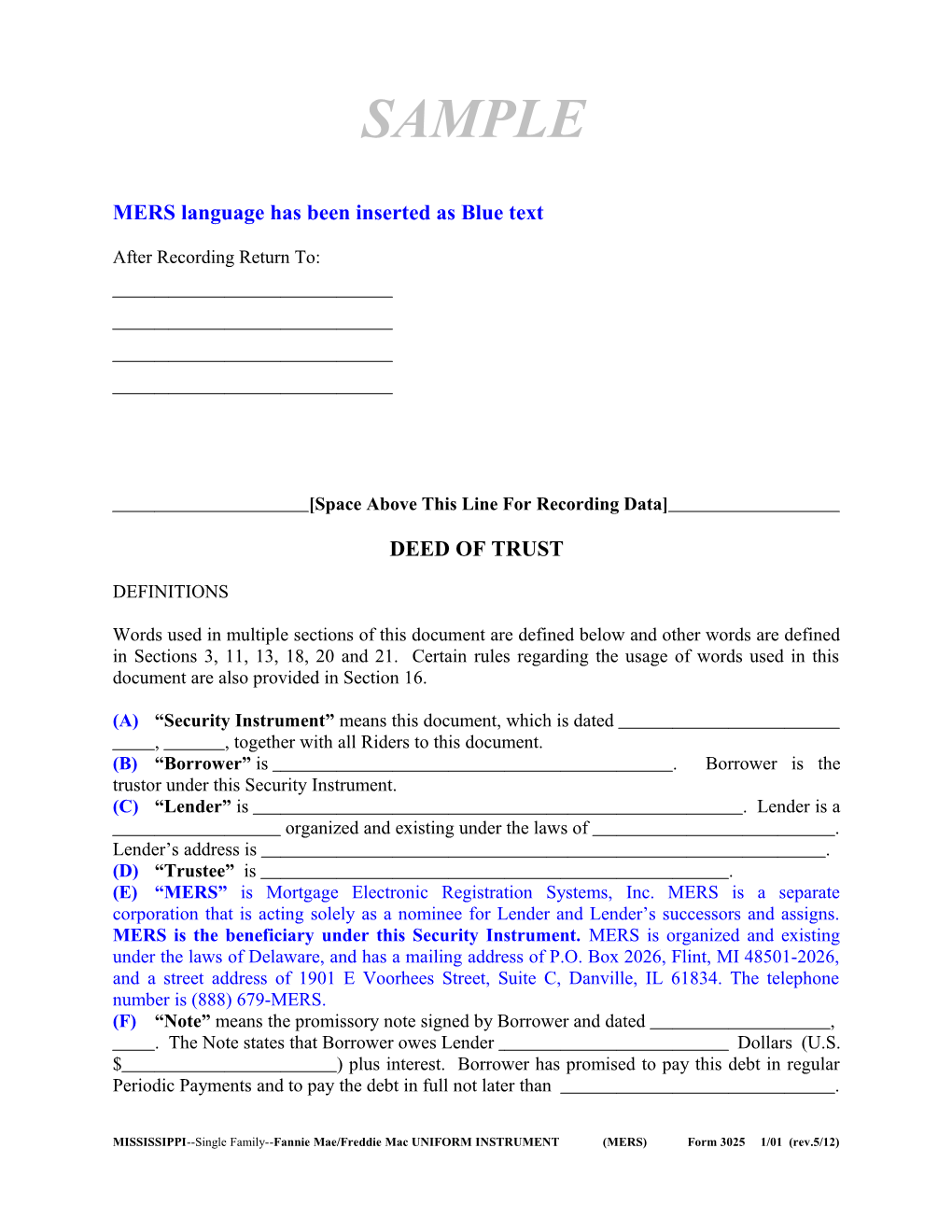 Mississippi Deed of Trust (MERS)