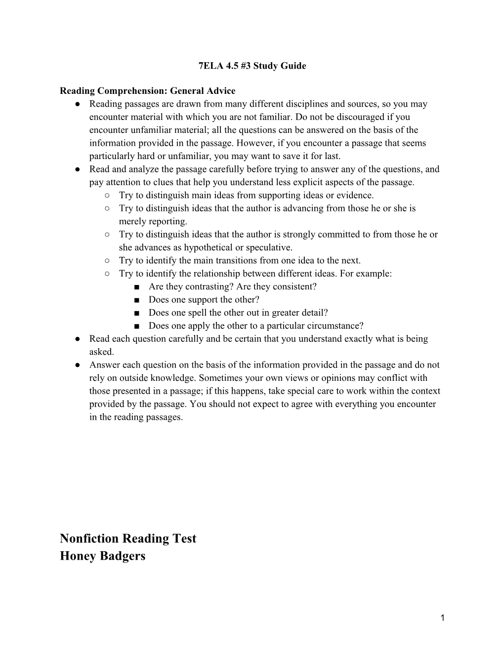 Reading Comprehension: General Advice