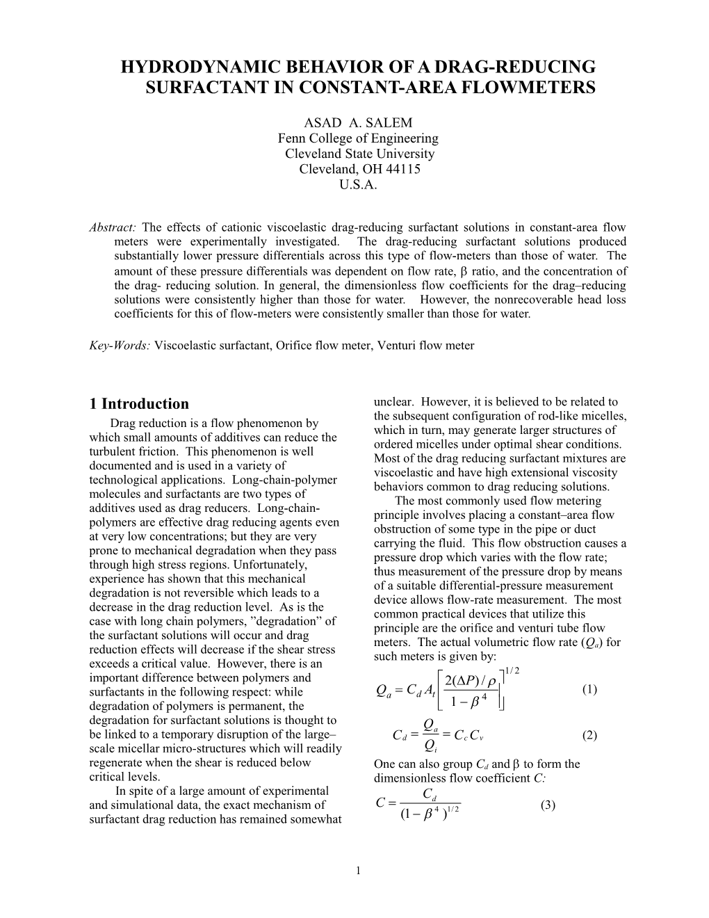 Hydrodynamic Behavior of a Drag-Reducing Surfactant in Constant-Area Flowmeters