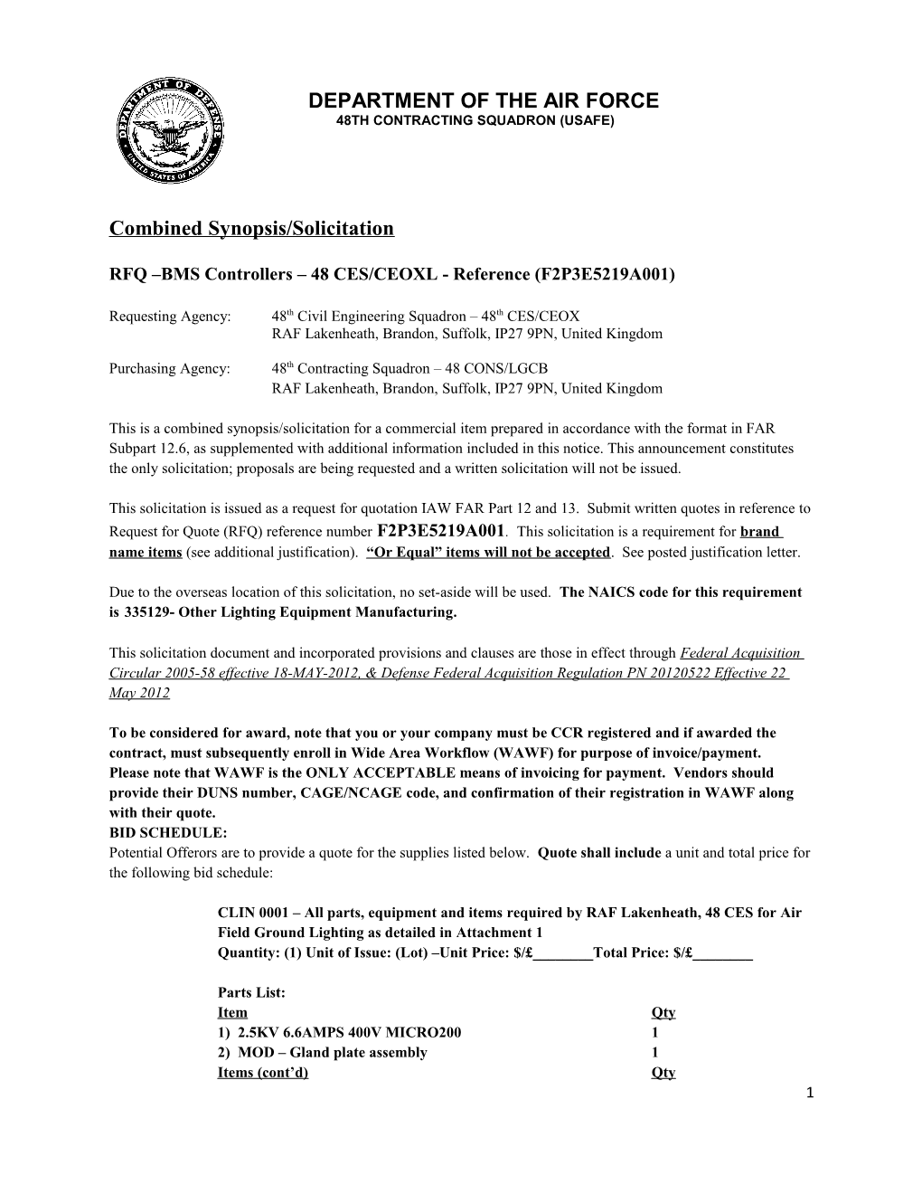 RFQ BMS Controllers 48 CES/CEOXL- Reference (F2P3E5219A001)