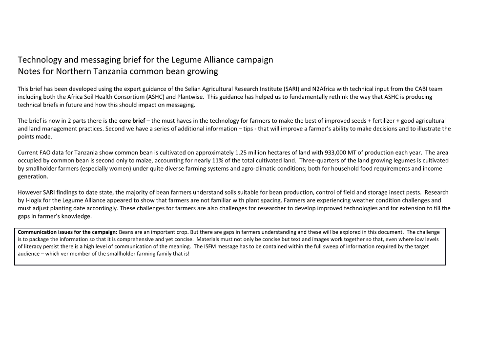 Technology and Messaging Brief for the Legume Alliance Campaign