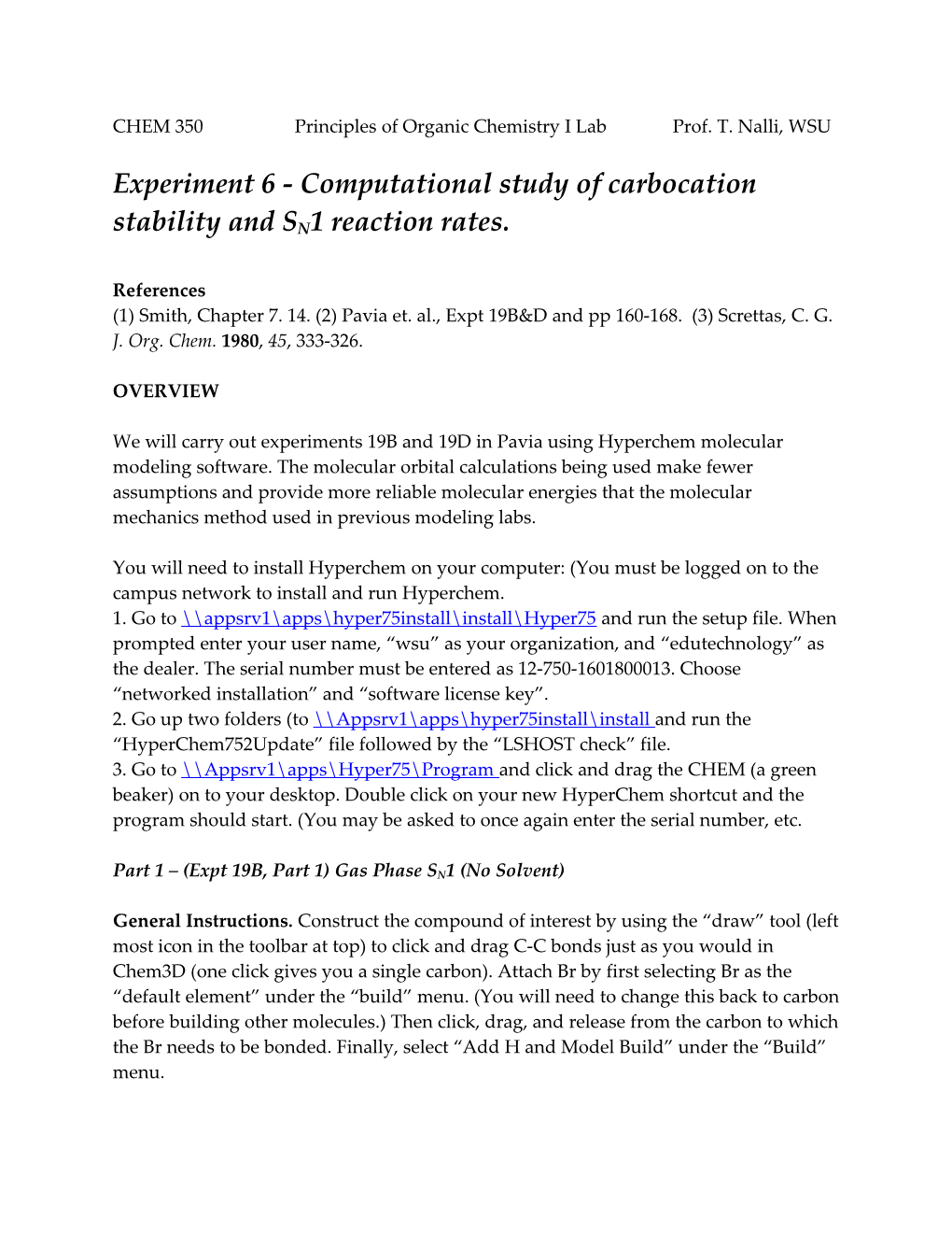 Experiment 6 - Computational Study of Carbocation Stability and SN1 Reaction Rates