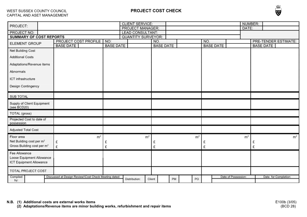 West Sussex County Council Project Cost Check