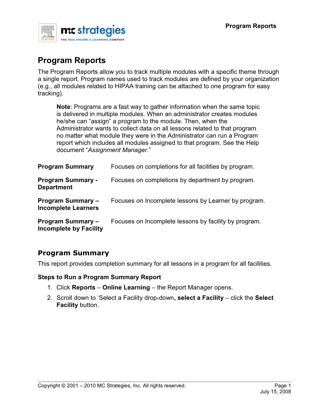 Program Reports