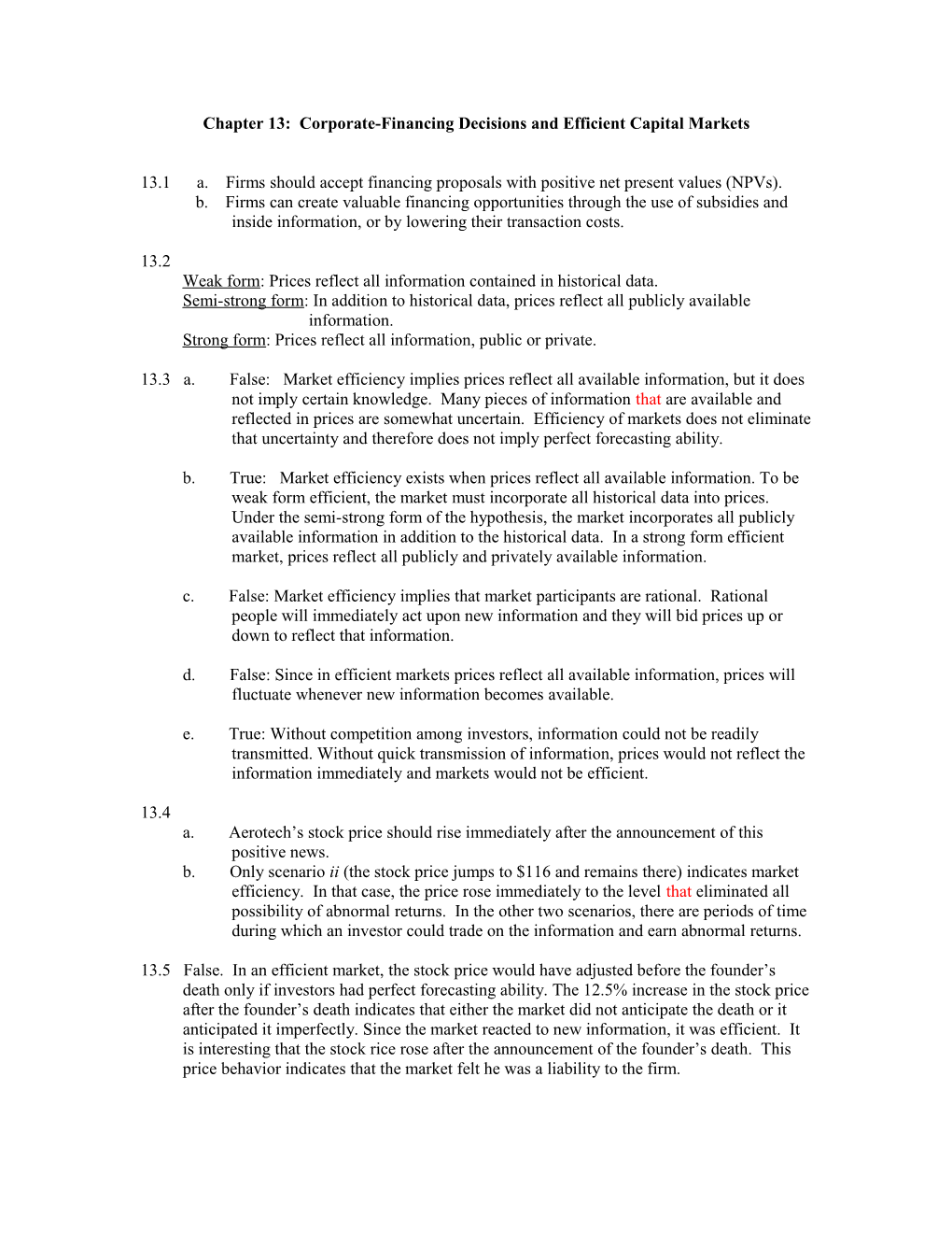 Chapter 13: Corporate-Financing Decisions and Efficient Capital Markets