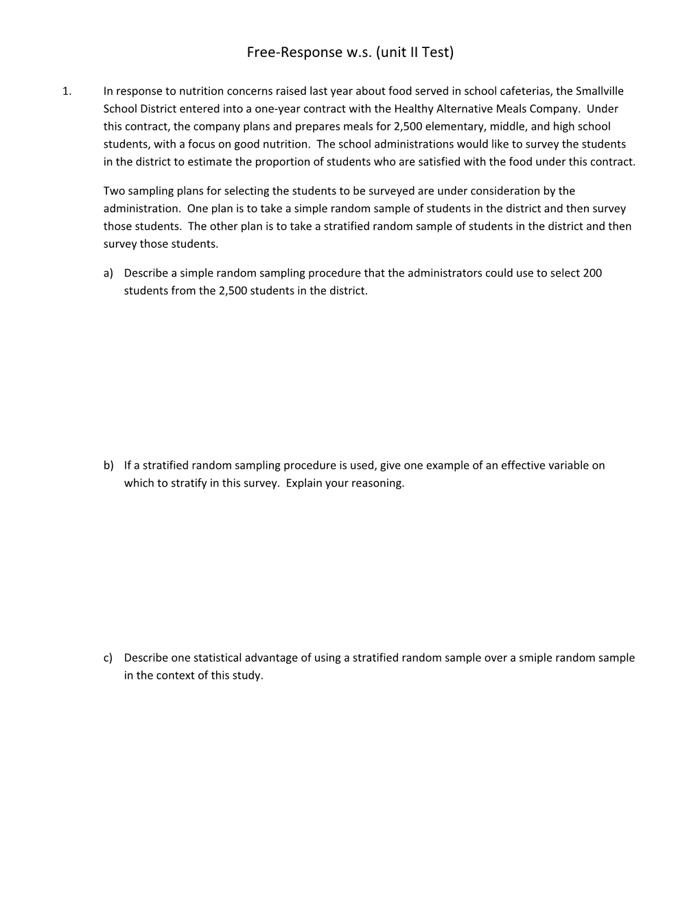 Free-Response W.S. (Unit II Test)