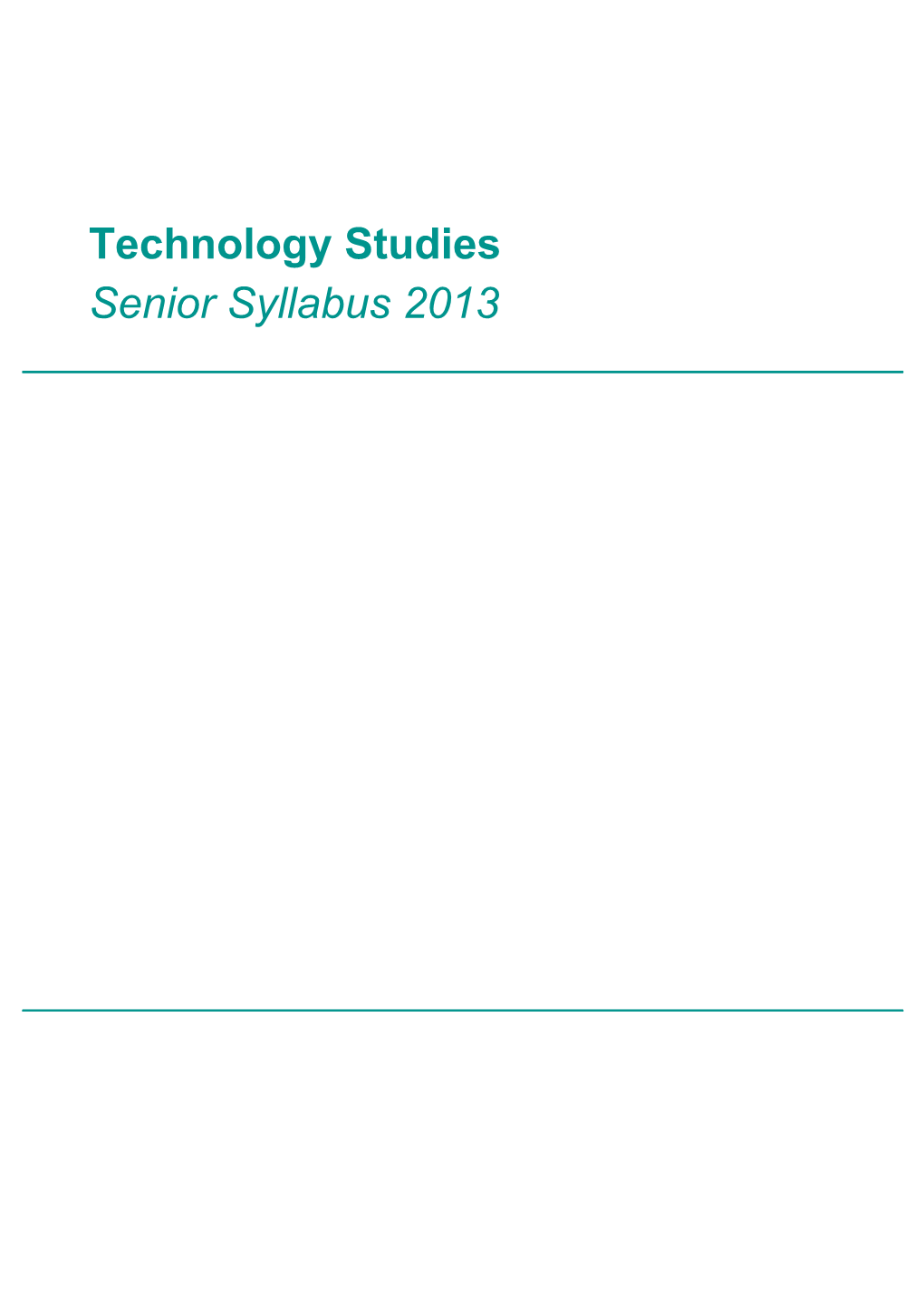 Technology Studies Senior Syllabus 2013