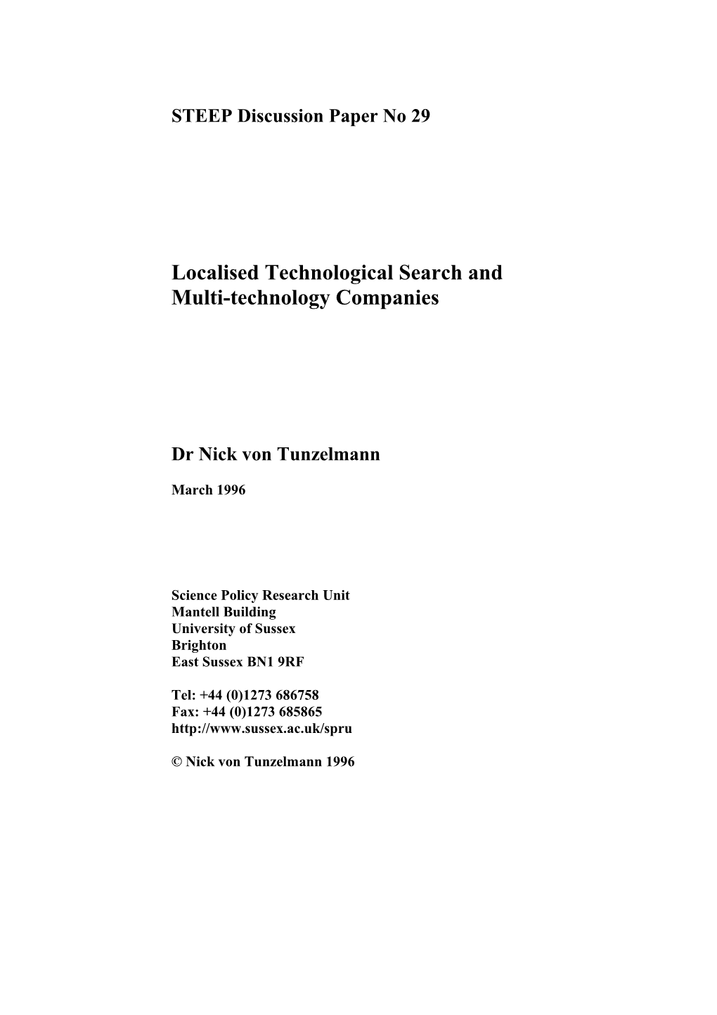 Localised Technological Search and Multi-Technology Companies