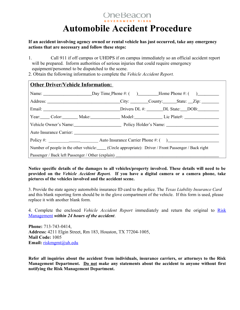 SORM Automobile Accident Report