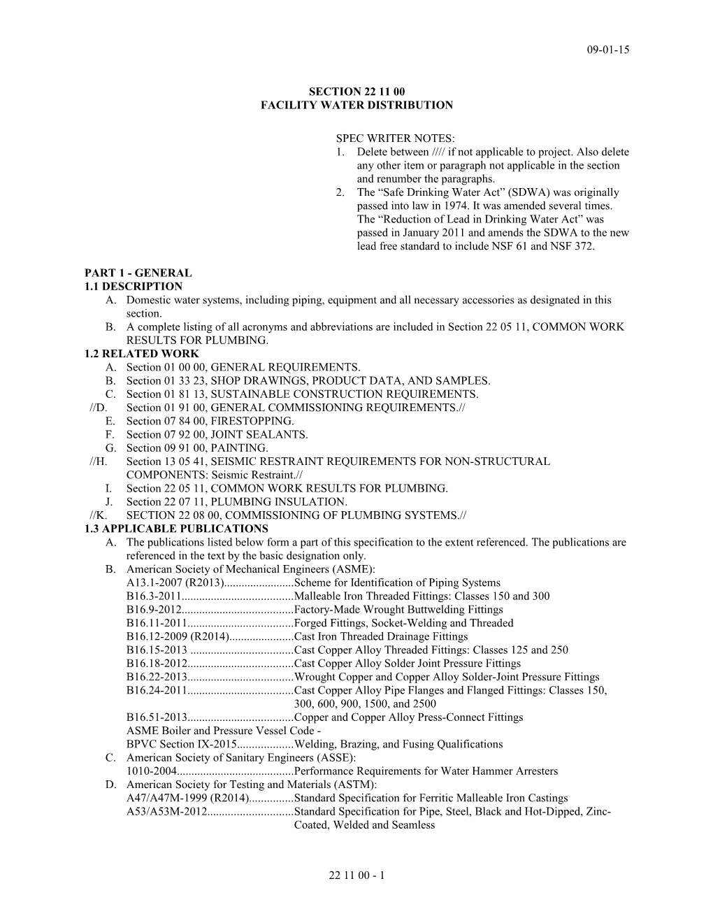 Section 22 11 00 - Facility Water Distribution