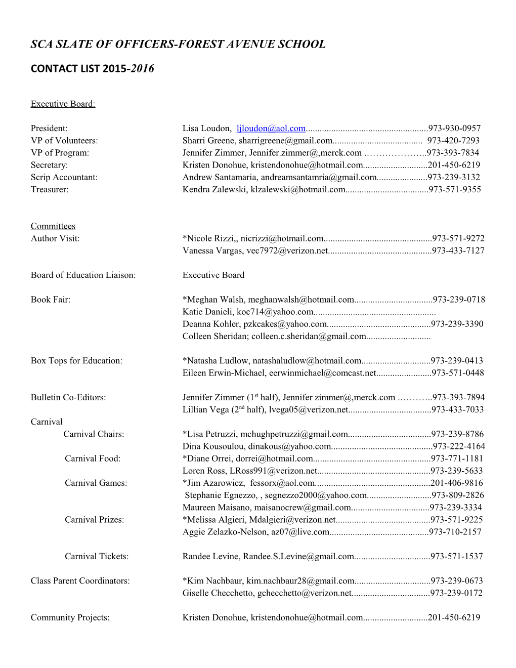 Sca Slate of Officers-Forest Avenue School