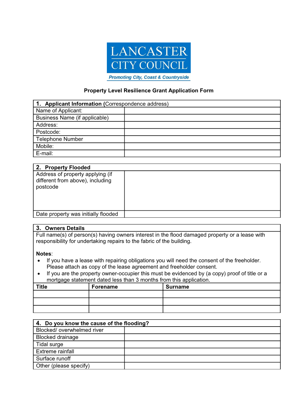 Property Level Resilience Grant Application Form