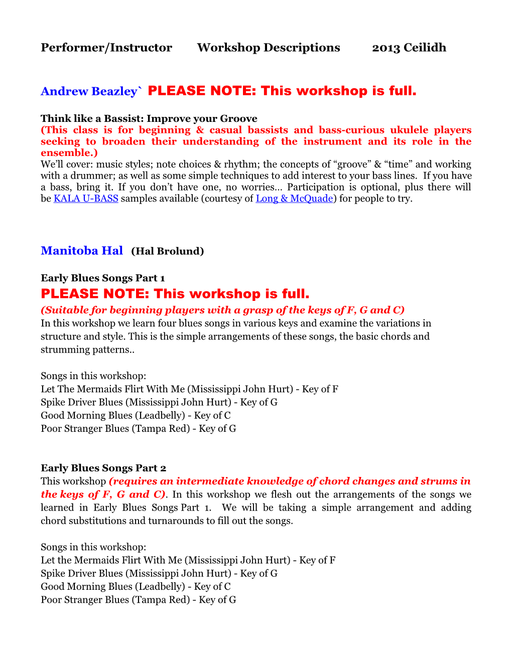 Performer/Instructor Workshop Descriptions2013 Ceilidh