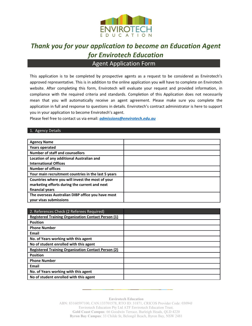 Thank You for Your Application to Become an Education Agent for Envirotech Education