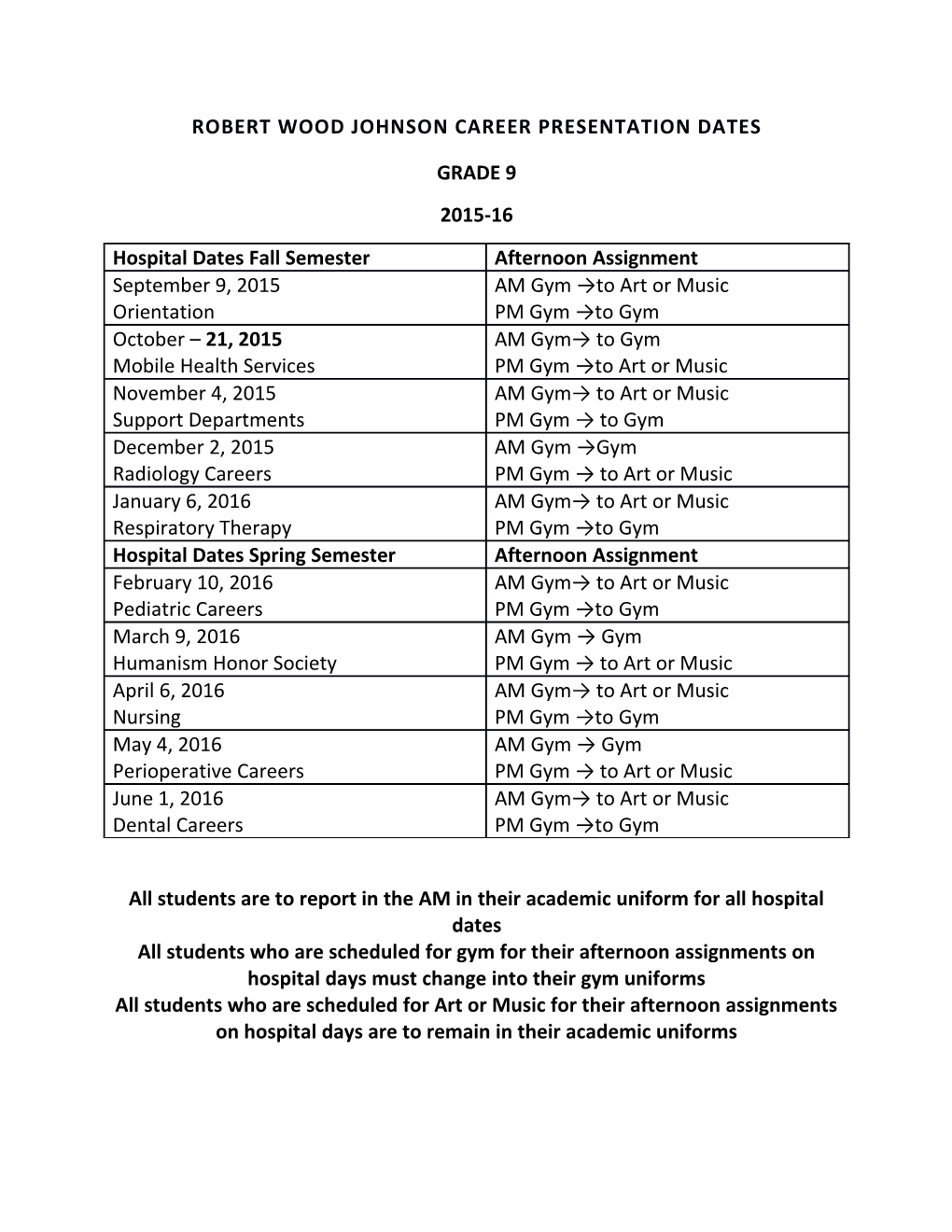 Robert Wood Johnson Career Presentation Dates