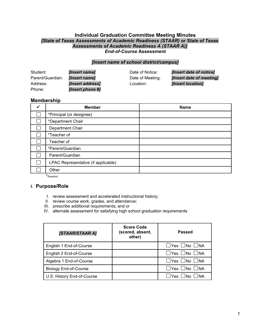 Individual Graduation Committee Meeting Minutes