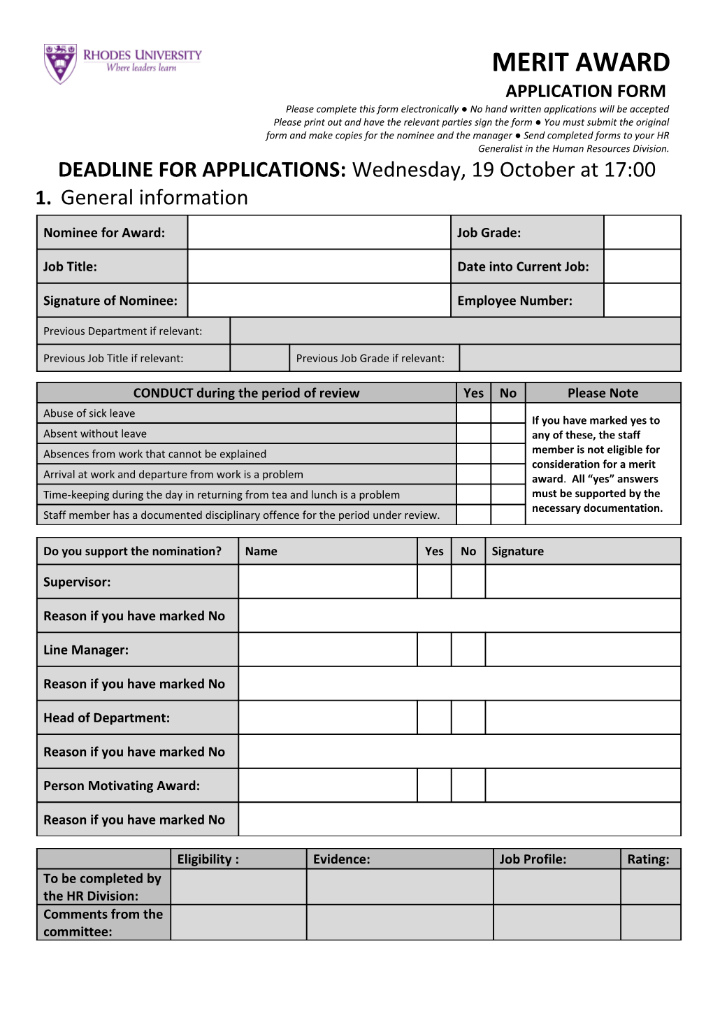 Merit Award Application Form