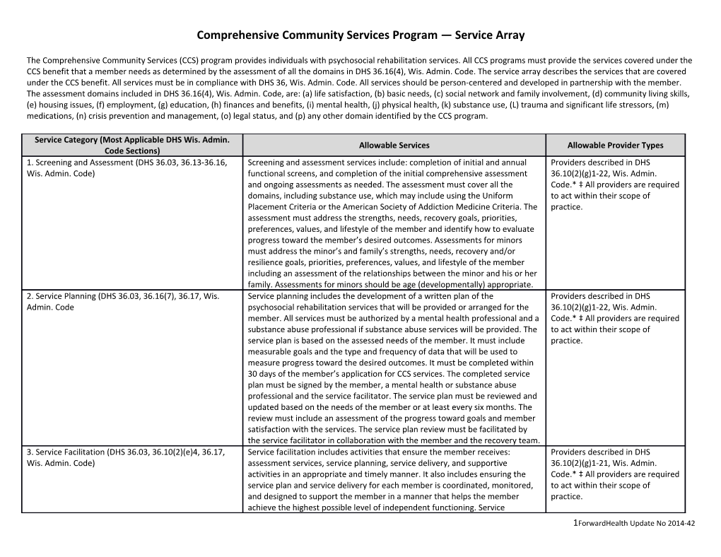 Comprehensive Community Services Program Service Array