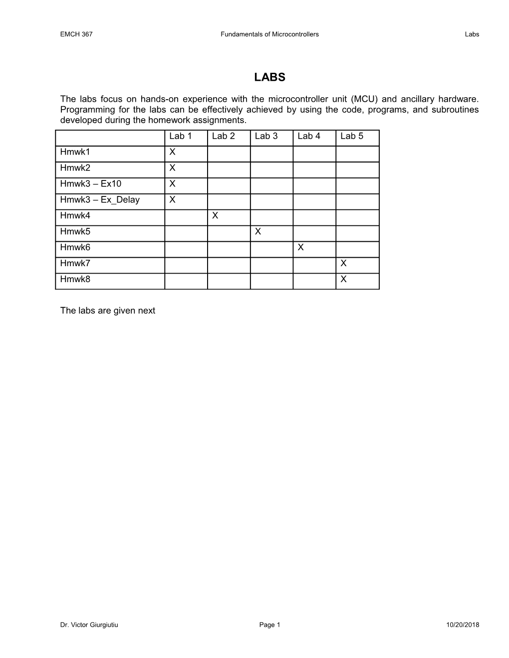 EMCH 367 Fundamentals of Microcontrollerslabs