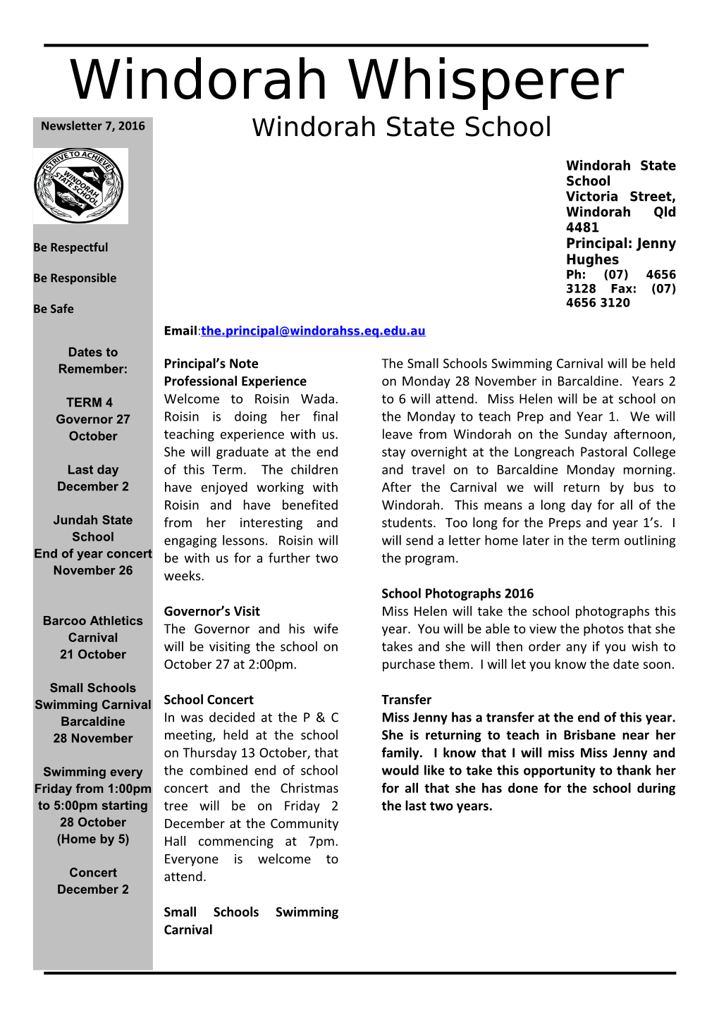 Windorah SS Newsletter