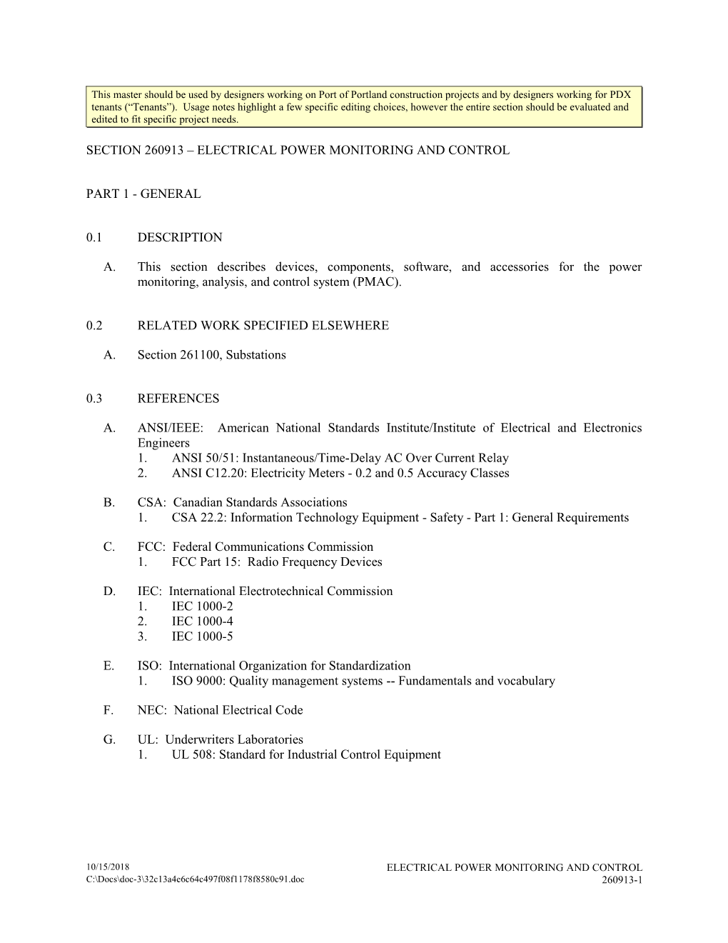 Section 260913 - Electrical Power Monitoring and Control