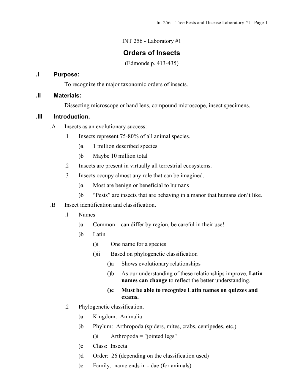 Int 256 Tree Pests and Disease Laboratory #1: Page 1